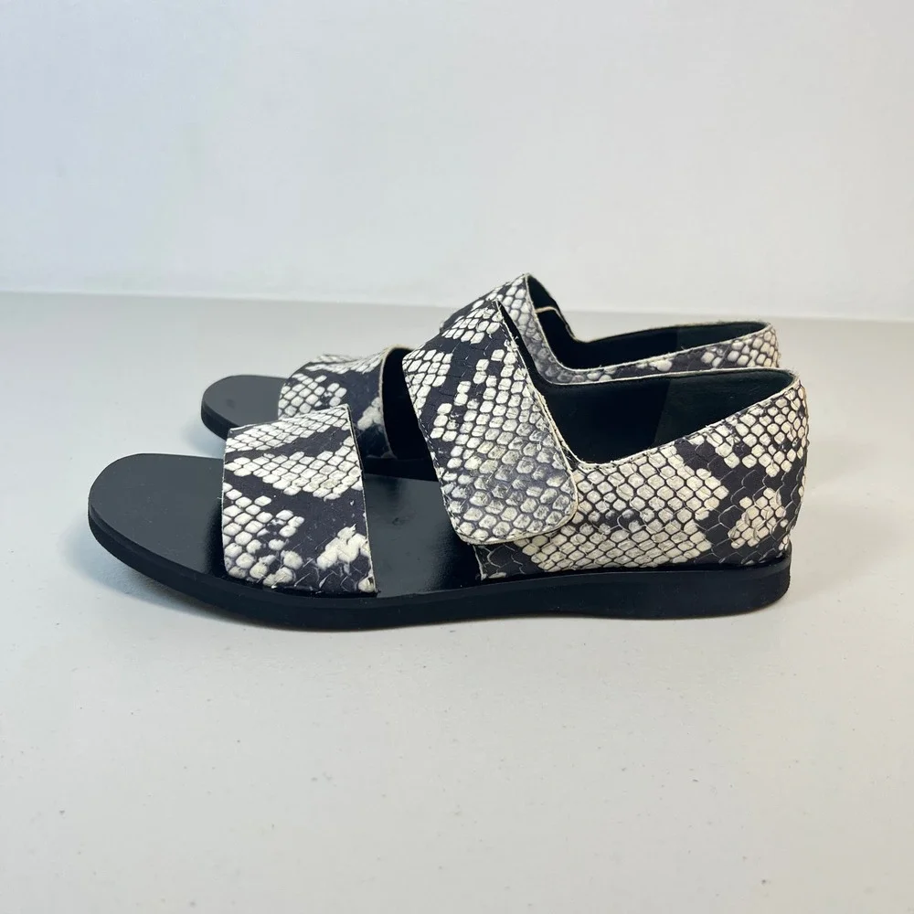 Vince Snake Print Leather Adjustable Strap Flat Sandals Size US 6.5 / EUR 37